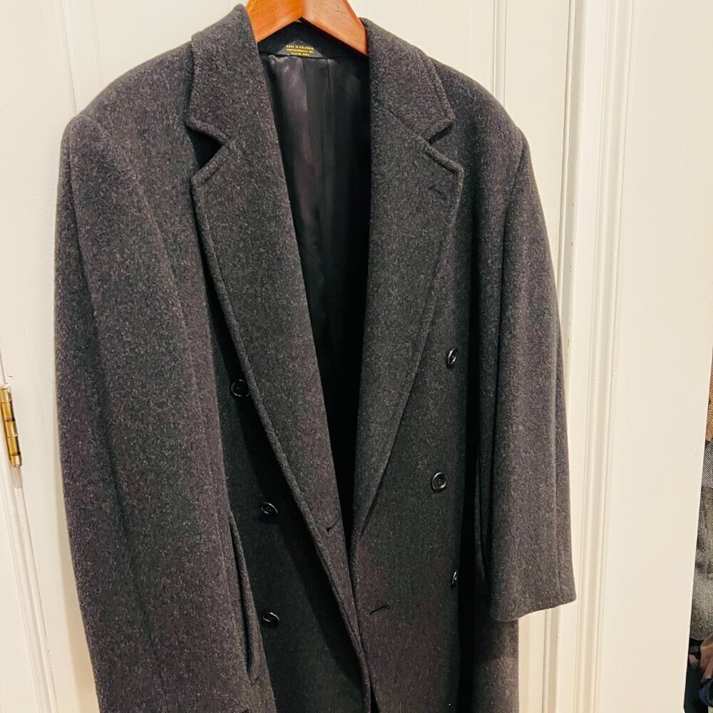 Vintage Men’s Pierre Cardin Cashmere Wool Blend Double Breasted Long Over Coat - Picture 4 of 16